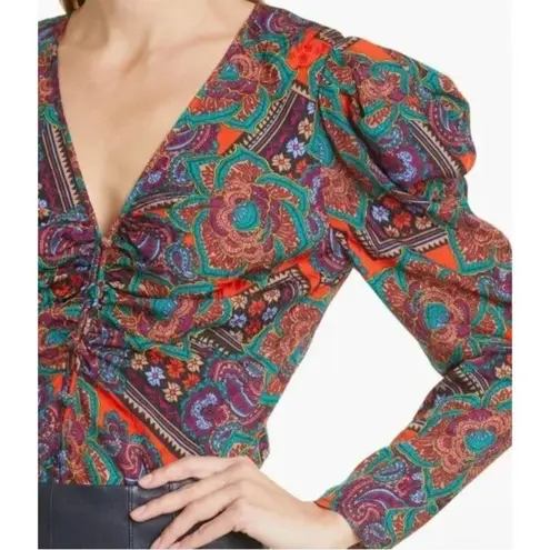 Veronica Beard NWT Simmons Paisley Floral Silk Blend Top Flame Red Multi Size 4