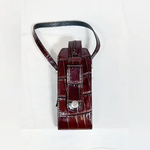 Vintage Brighton Black/Brown Moc Croc Silver Heart Mini Cell Phone Cross Body Bag