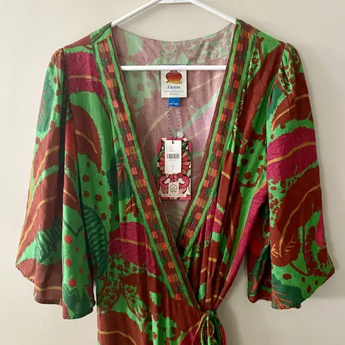 Farm Rio NWT    X Anthropologie Flutter-Sleeve Wrap Maxi Dress