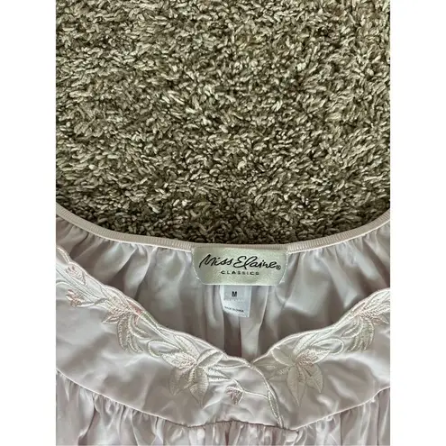 Vintage Miss Elaine Short Sleeve Long Pink Nightgown Nylon Dress Flowers Size M Size M