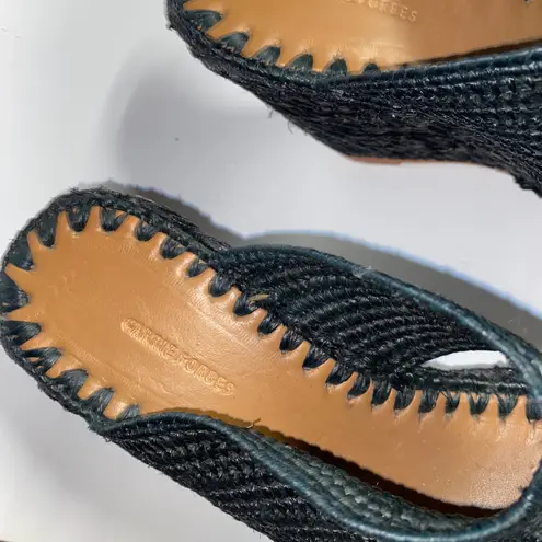 Carrie Forbes Black Lina Woven Straw Sandals Wedge Mules Women's Size 38 US 8