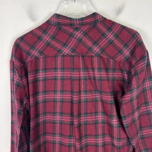 Thread and Supply NWT  Relaxed Plaid Flannel Buttondown Shirt Wine Size XS NEW