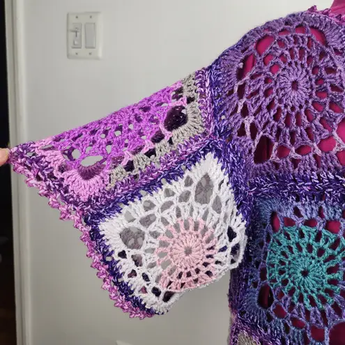 Handmade Crochet Vibrant Granny Square Patchwork Top Blouse Multicolor OS Purple Size undefined