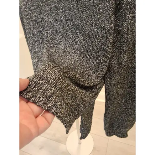 Material Girl Womens Large L Shimmer Metallic Knit Sweater Black Silver Pullover