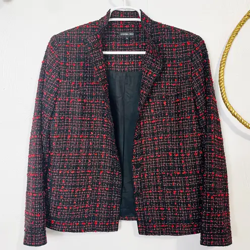 Vintage Red & Black Jacquard Tweed Button up Jacket/Blazer size medium