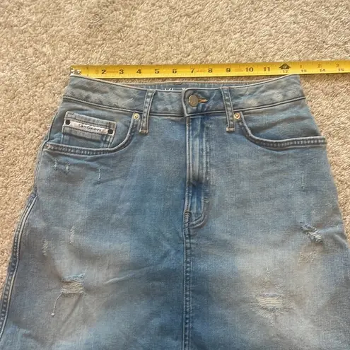 Calvin Klein Size 27 Distressed Y2K 90s Denim Skirt