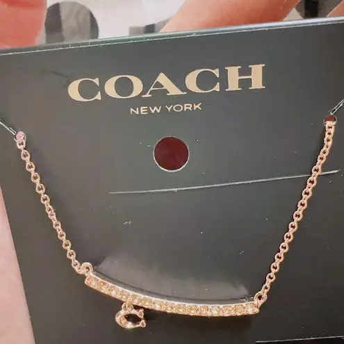 Coach  RoseGold  Pave Signature Bar Necklace 91431 NWT