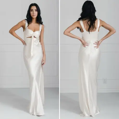 Shona joy La Lune Bow Tie Satin Maxi Dress Ivory US Size 4 NWOT