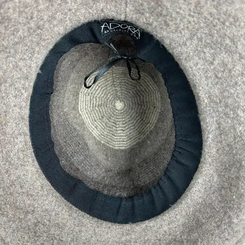 Adora Fedora Hat One Size Taupe Brown Wool Blend Felt Stripe Adjustable Casual