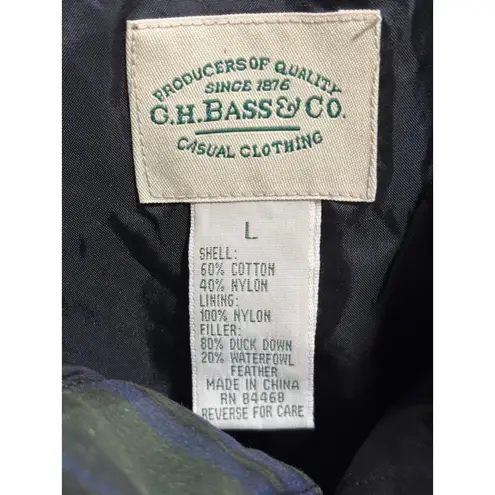 F32. Duck Down G.H. Bass & Co. Plaid Puffer Vest L Green Blue Size L