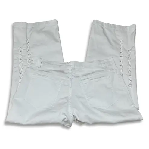 V Cristina Capri Pants Womens 12 Wide Leg White Boho Cut Out Details Twill 33x24