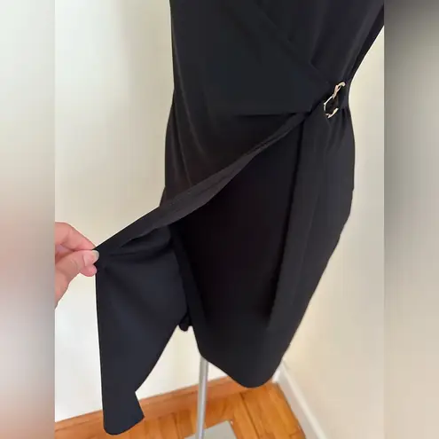 Joseph Ribkoff Black Low V Neck Cut Rap Look Dress W Gold Jewel On Side…