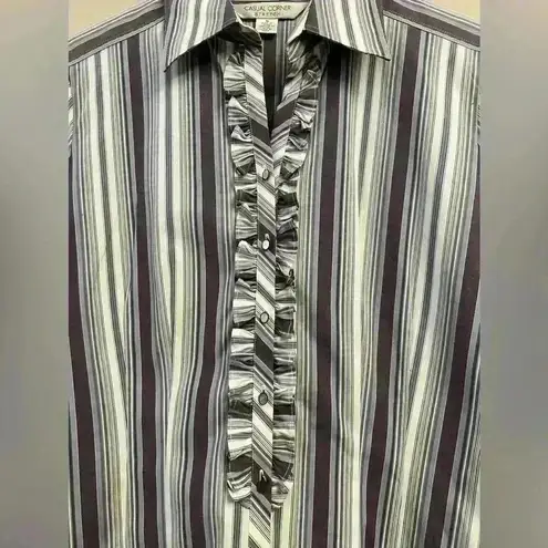 Casual Corner Stretch Ruffled Button Up Longsleeve Shirt size M. Purple Size M