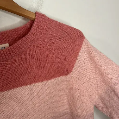 Bibi soft fuzzy striped relaxed Crewneck sweater size S Pink