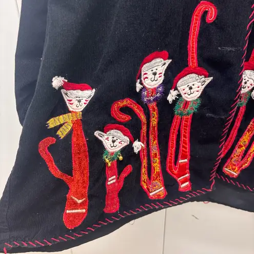 LifeStyle Christmas Cats Vibtage Jacket Fine Wale Corduroy Black Womens Plus Sz Size XXL