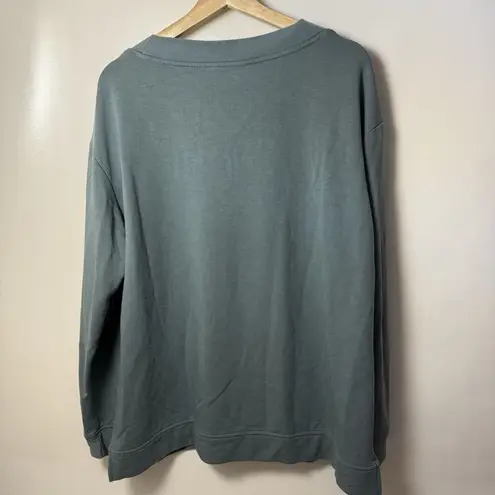 Orvis Women Sweatshirt XL V-Neck Dropped Shoulders Blue Green Modal Cabin Soft