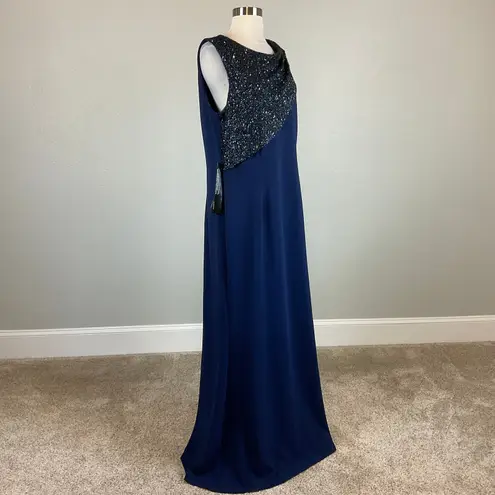 JS Collections Sequined Sleeveless Long Evening Gown Navy Blue Size 16 A-Line