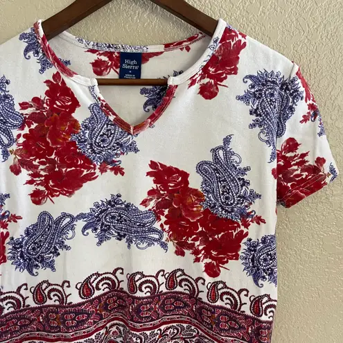 High Sierra White Red Paisley Floral Top