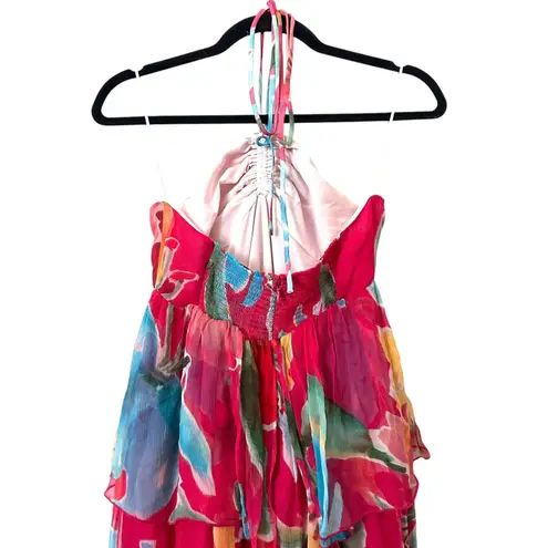 FIGUE Lula Halter Silk Chiffon Maxi Dress Sz 4 Pink