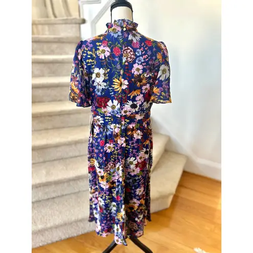 Julia Jordan NWT Cobalt Blue Floral Sunflower Daisy Midi Flutter Sleeve Dress