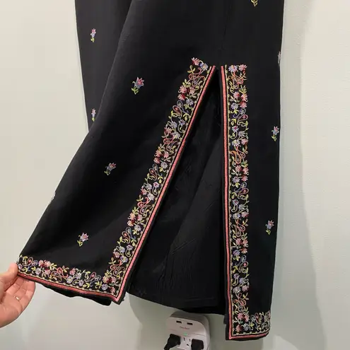 Kenar Vintage Black with Floral Embroidery Linen Blend Halter Maxi Dress Size 14
