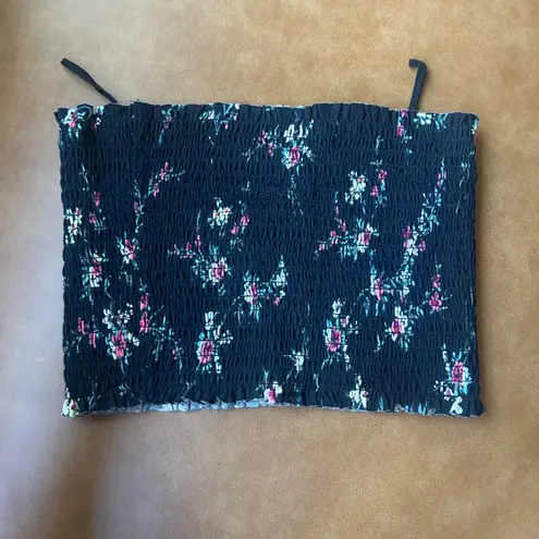 Garage  Floral Tube‎ Top Smocked Cropped Black Pink White Casual Size Small