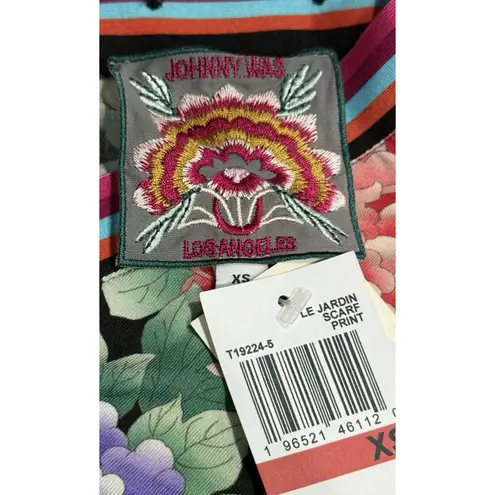 Johnny Was NWT JANIE FAVORITE BUTTON V NECK TEE Vibrant Colorful Floral Shirt XS