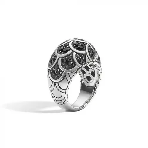 John Hardy Sterling Silver 925 Naga Lava Black Sapphire Dome Ring Cocktail .925