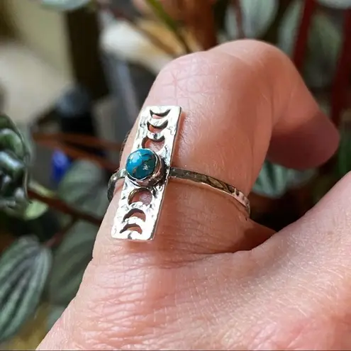 The Moon Copper Blue Turquoise Phase Hammered Sterling Silver Ring Size 6.5