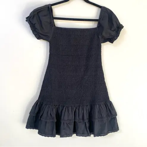 Maia Bergman Ada Smocked Black Puff Sleeve Drop Waist Mini Dress Size Small
