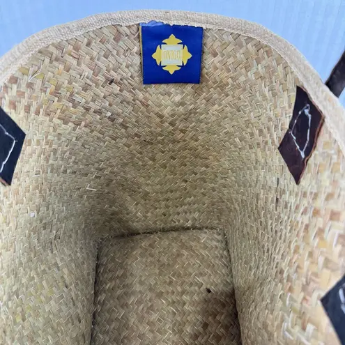 ONIGO Elegant Natural Woven Handmade French Basket Tan Tote Bag Leather Handles