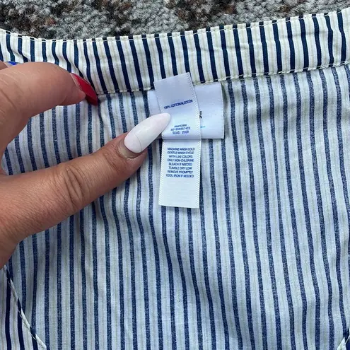 Piper & Blue Vintage Ruffle Cap Sleeve Pinstripe Top Navy & White XL