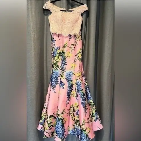 Val Stefani 3060 pink lace floral two piece mermaid prom dress NEW 0