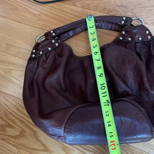 LB Makowski hobo croc embossed leather bag. Brown