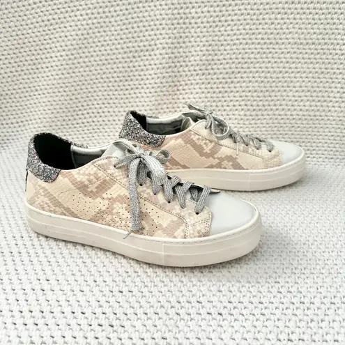 P448 Beige Snake Print Thea Low To Platform Lace Up Sneaker Glitter Heel 40 Wmn
