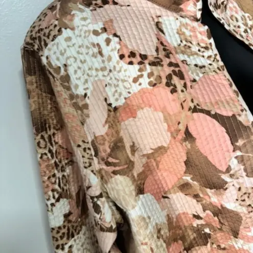Alfred Dunner Jacket Womens 16 Pink Brown Floral Animal Print Quilted Statement