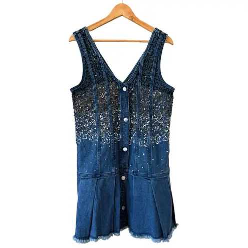 Anthropologie  PILCRO Sparkle Sequin Denim Button Front Mini Dress Size S NEW