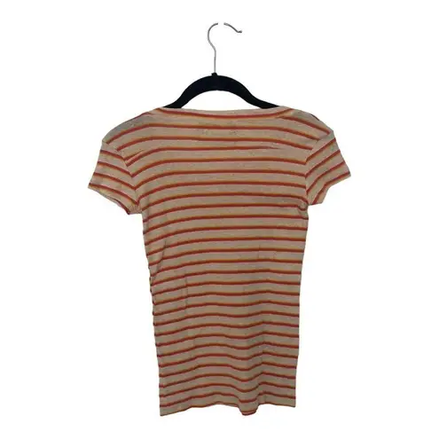 Poof ! SZ S white, orange and yellow striped t-shirt