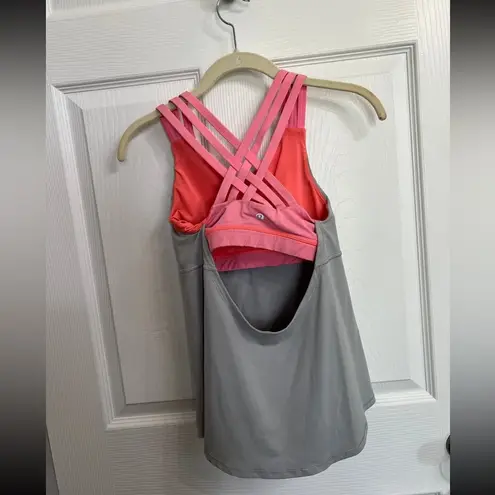 Lululemon  Sky Grey & Pink Built in Sports Bra running tank top size 4.