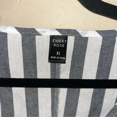 Emery Rose Grey And White Vertical Stripe Short Sleeve Maxi Dress Sz XL Black