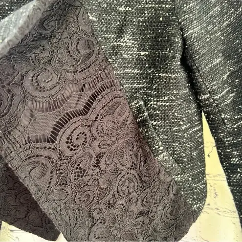Saks 5th Avenue Saks Fifth Avenue Red Label Open Front Black Tweed Wool Blend‎ Blazer Lace Small