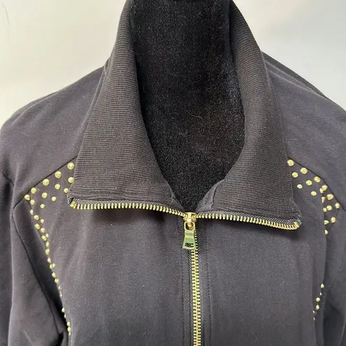 Ruby Rd . Black zip up gold studded jacket soft plus size 2X Gold zip mock neck