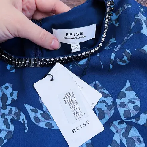 Reiss • Melody Printed Dress With Embellished Detail blue floral beaded mini