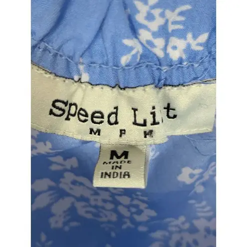 Speed Limit Womens Blouse Cropped Square Neck Drawstring Floral Blue Medium