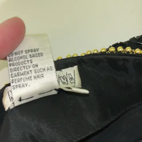 vintage Morigana long sleeve heavily beaded black and gold silk dress 70s 80s Size 10