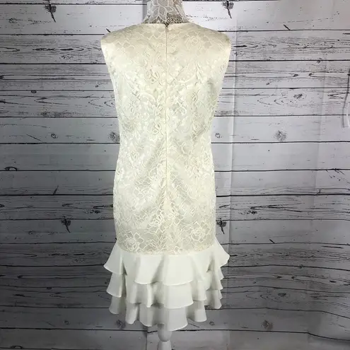 Leslie Fay Vintage 80's  sleeveless lace cream dress with ruffles size 10