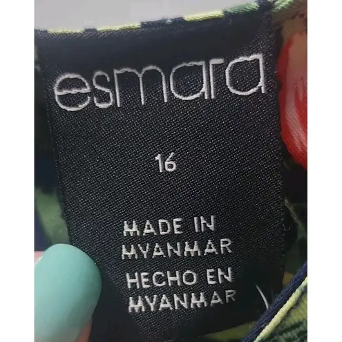 Esmara Floral Print Dress Tropical Hawaiian Cruise Resort Casual Size 16 Black