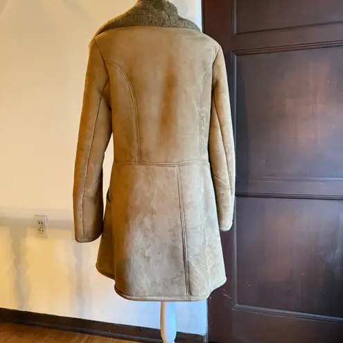 FRIITALA | 100% Sheepskin Shearling Car Length Double Breasted Coat Size 40 / 8 Tan