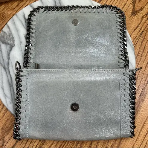 Dorse In Pelle Distressed Metallic Italian Leather Gun Metal Crossbody Silver