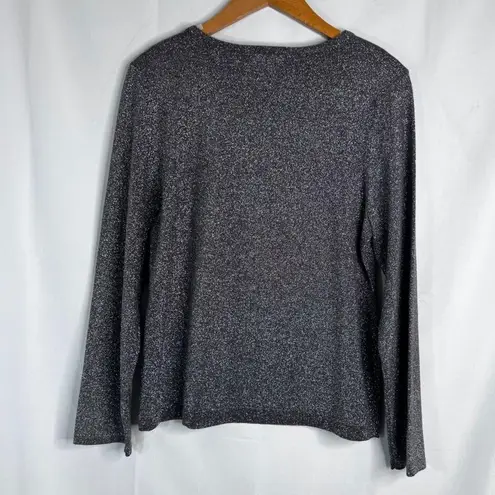 Laura Ashley Gray Metallic Sparkle Shiny Scoop Neck Dressy Blouse Size Small